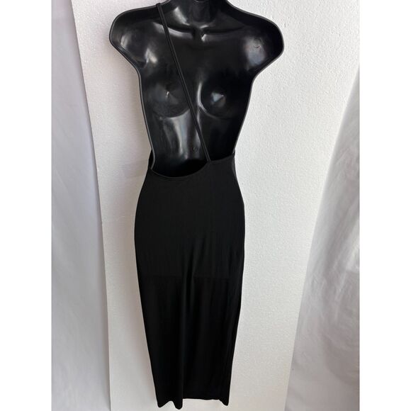 Black Asymmetrical One Shoulder Maxi Cocktail Evening Dress Open Back Size S/M - Picture 5 of 8